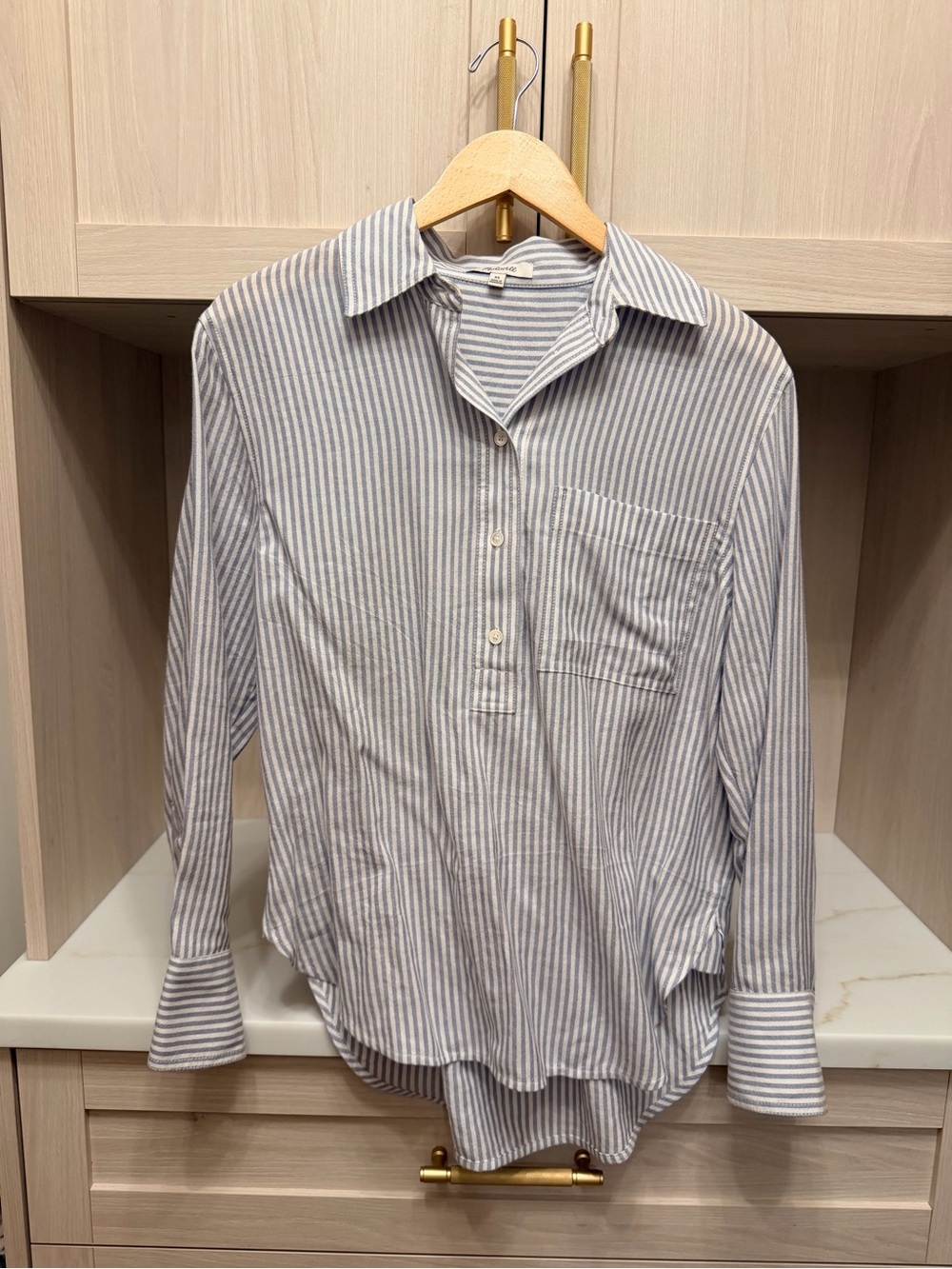 Madewell Blue and White Vertical Stripe Button-Front Shirt